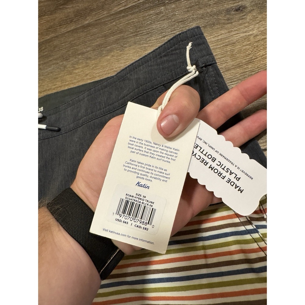 Katin Board Shorts Men's 38 Gray Stripe‎ Swim Trunks Hybrid NEW NWT 8" Inseam - Picture 4 of 8